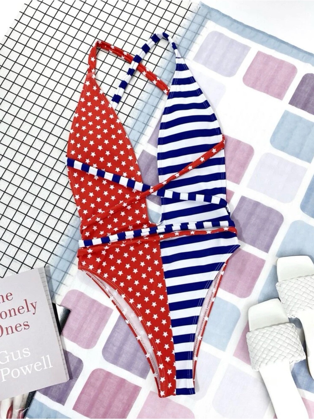 Red & Blue Striped and Star One-Piece Swimsuit